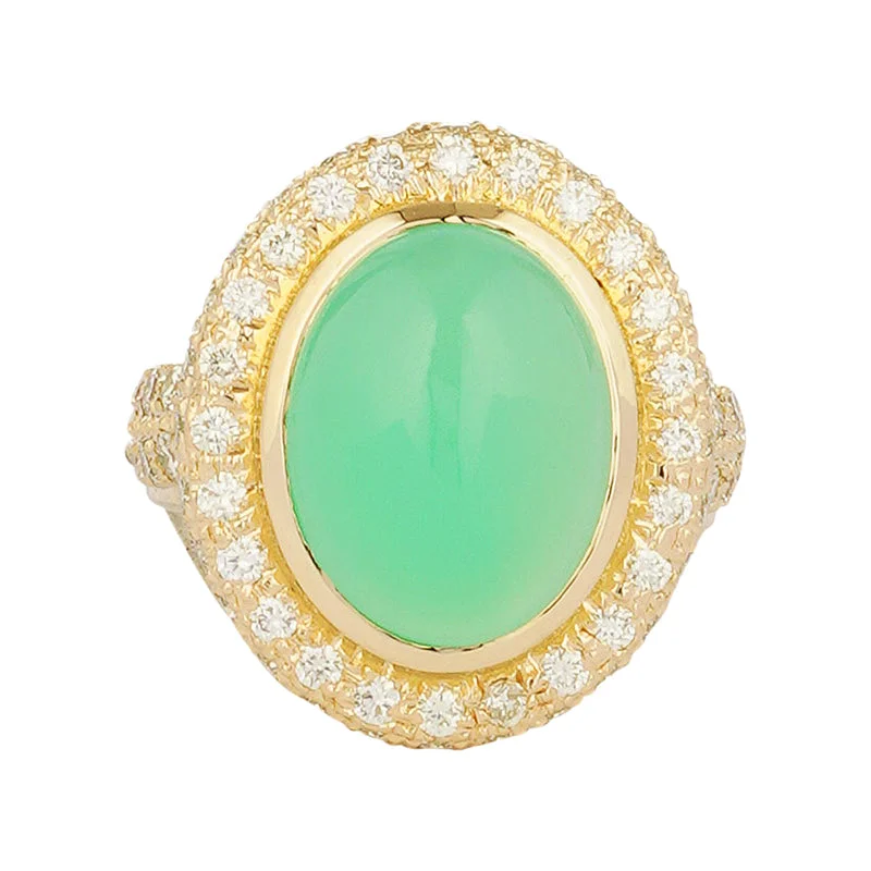 Ladies rings with pearl howlite -Ring - Chrysoprase and Diamond (2221F)