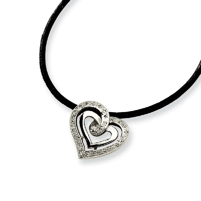 ladies-elegant-silver-necklaces-Women's Stainless Steel and Cubic Zirconia Script Heart Necklace