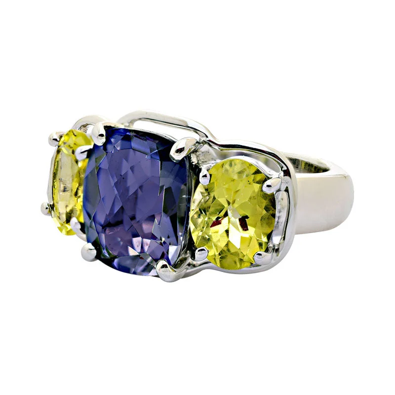 Ladies rings with reef designs -Ring-Iolite and Lemon Quartz