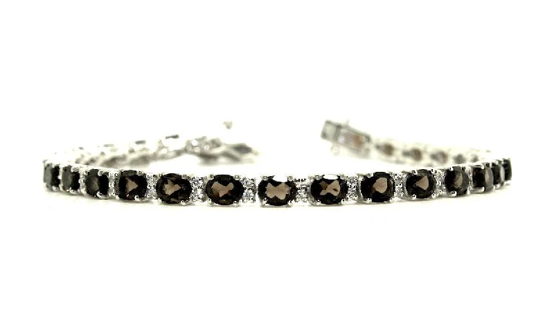 ladies-unique-gold-bracelets-Smoky/Brown Quartz & Cubic Zirconia Bracelet in Sterling Silver