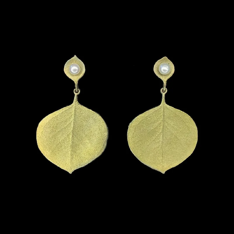 Ladies earrings with antler drops -Round Leaf Eucalyptus Earrings - Post