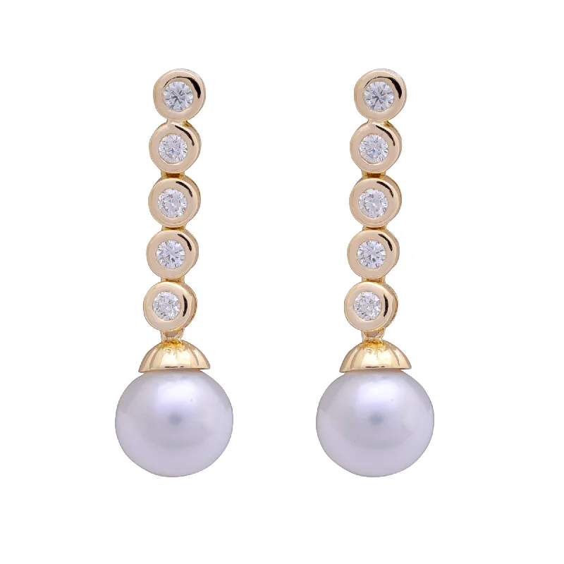 Ladies earrings with dawn sunstone -Earrings- South Sea Pearl and Diamond