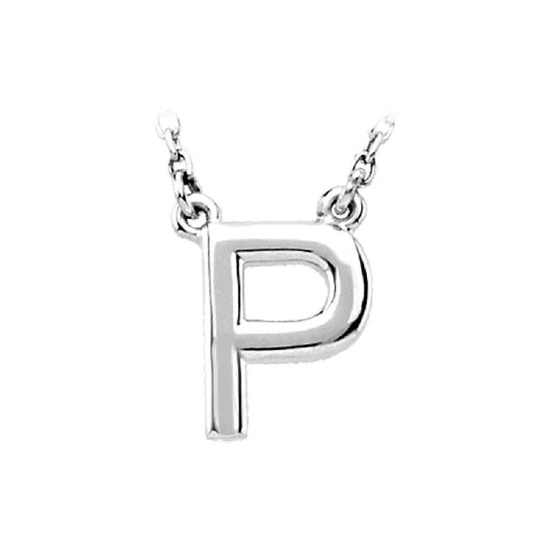 ladies-birthstone-bar-necklaces-Sterling Silver, Kendall Collection, Block Initial P Necklace, 16 Inch