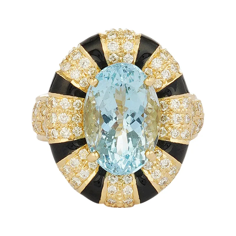 Ladies rings sleek elegance -Ring - Aquamarine and Diamond (Enamel) (2221H)