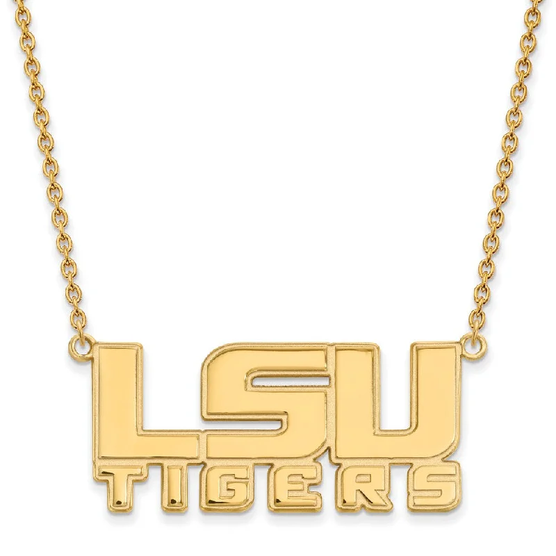 ladies-silver-cable-necklaces-14k Gold Plated Silver Louisiana State Logo Pendant Necklace