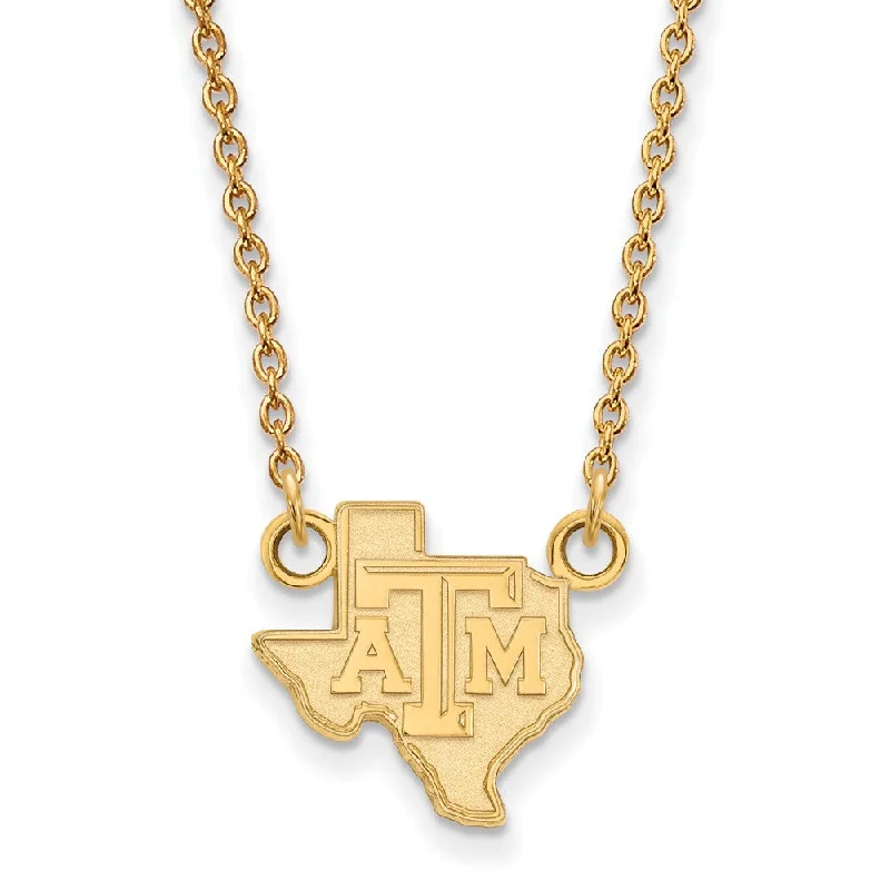 ladies-flower-cable-necklaces-14k Yellow Gold Texas A&M U Sm 'TAM' Texas Pendant Necklace