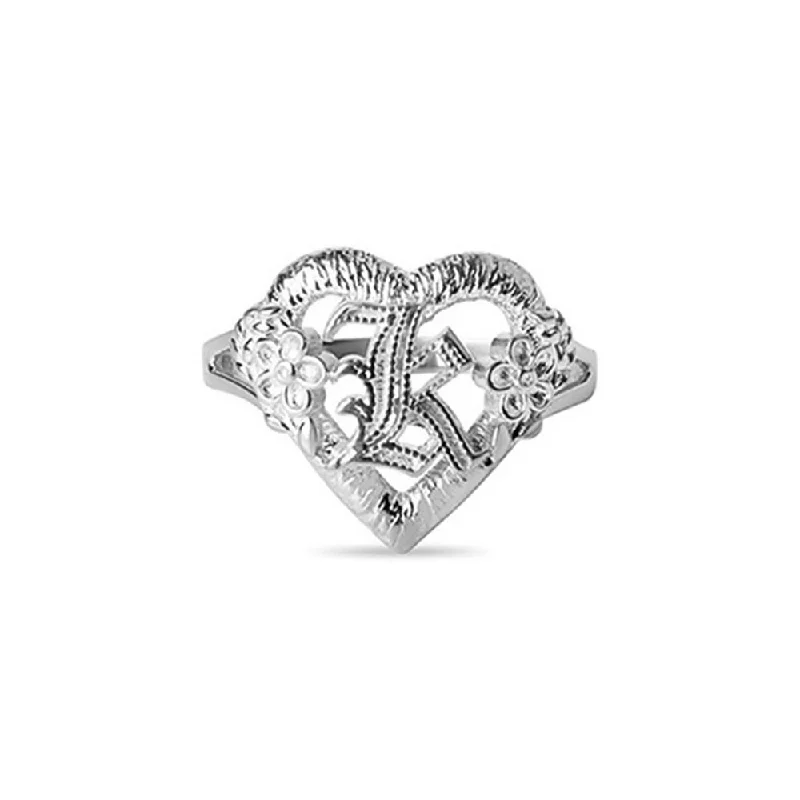 Ladies rings twisted charm -THE CUTOUT OLD ENGLISH FLOWER HEART LETTER RING