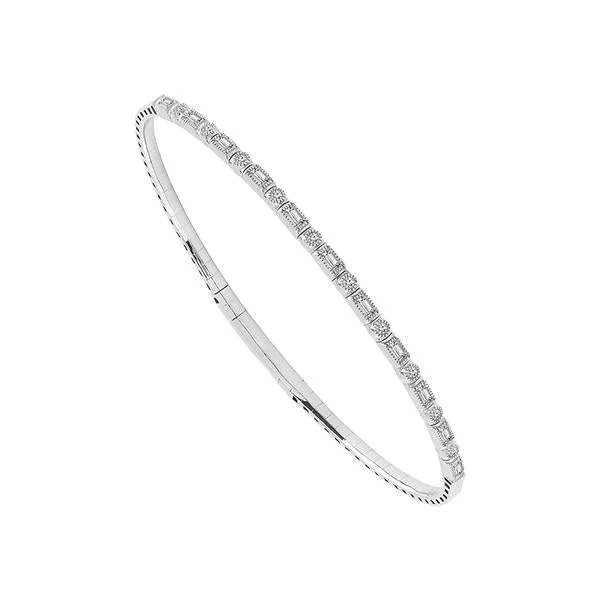 ladies-bridal-open-cuff-bracelets-14 Karat White Gold 2/5 Carat Round and Baguette Diamond Flexible Bangle Bracelet