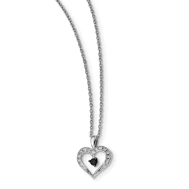 ladies-minimalist-silver-necklaces-1/6 Cttw White & Black Diamond 13mm Heart Necklace in Sterling Silver