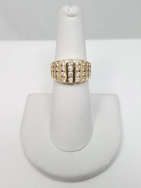 Ladies rings with flare designs -Casual 14k Yellow Gold Natural Diamond Ring Band