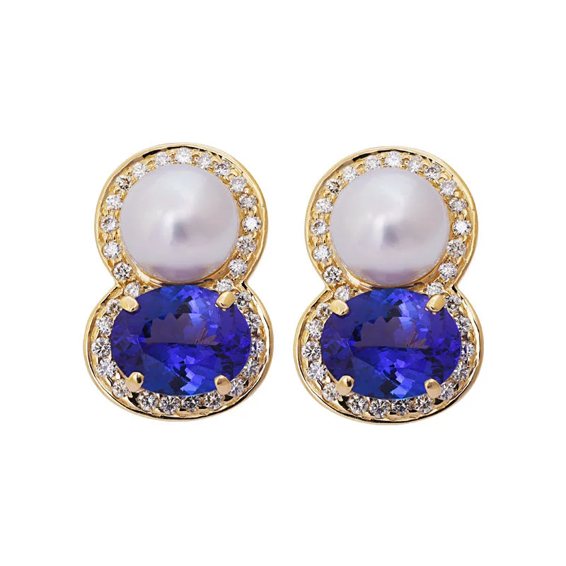 Ladies earrings artsy sparkle -Earrings- Tanzanite, South Sea Pearl and Diamond