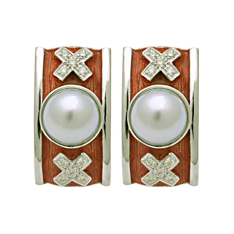 Ladies earrings artsy elegance -Earrings-South Sea Pearl and Diamond (Enamel)  (194FS)