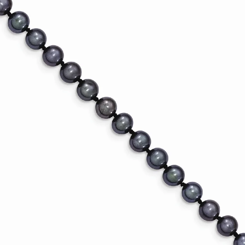 ladies-star-woven-necklaces-5-6mm, Black FW Cultured Pearl & 14k Yellow Gold Clasp Necklace