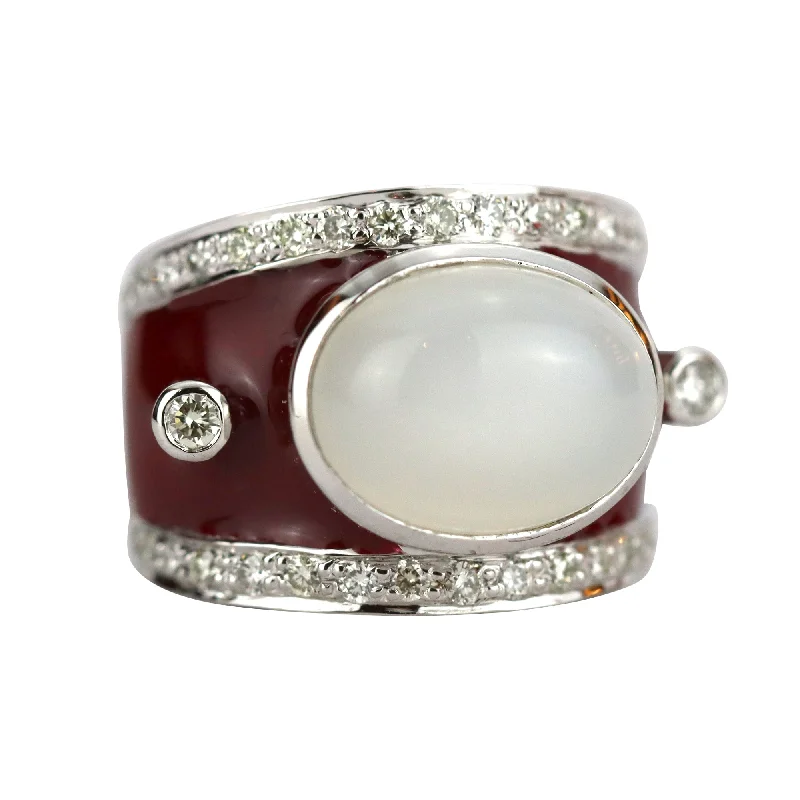 Ladies rings green craftsmanship -Ring - Moonstone And Diamond (enamel)