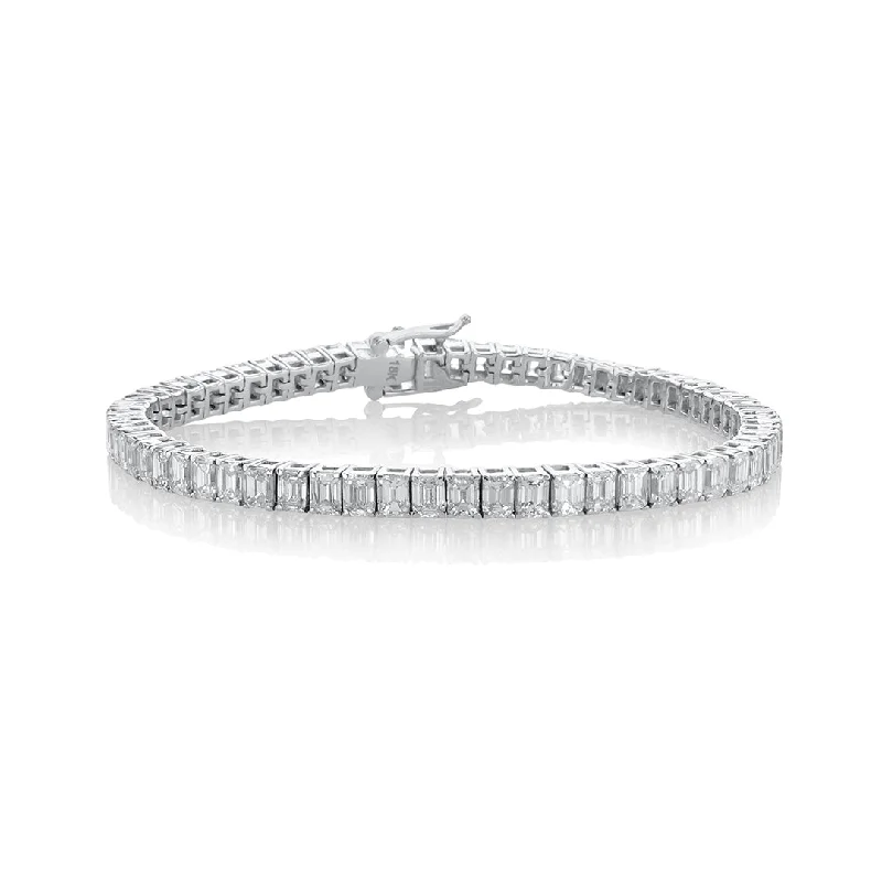 ladies-charm-wrap-bracelets-9.75 Cttw Emerald Cut Diamond 18K White Gold Tennis Bracelet