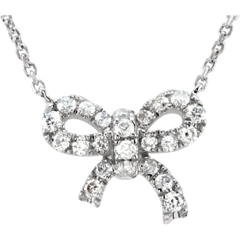 ladies-classic-rope-necklaces-1/6 Ctw Diamond Small Bow Necklace in 14k White Gold, 18 Inch