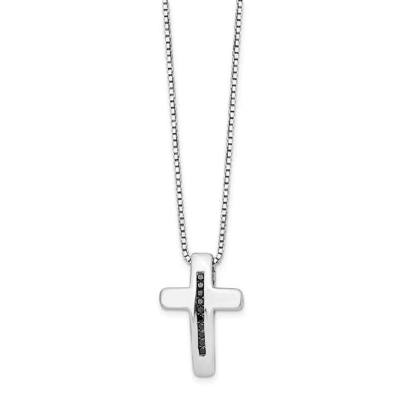 ladies-rose-gold-chain-necklaces-Black Diamond Cross Necklace in Rhodium Plated Silver, 18-20 Inch