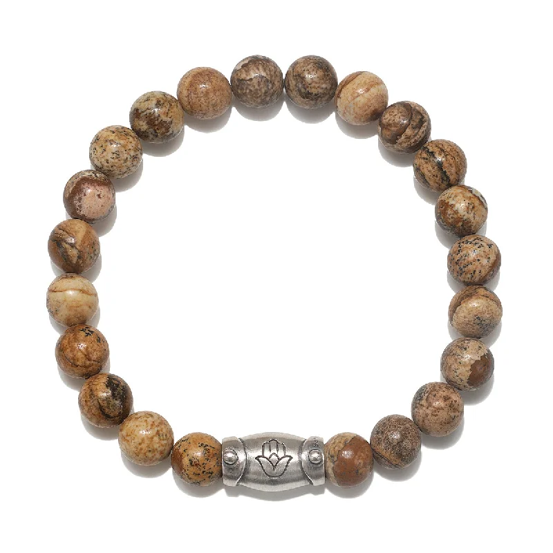 ladies-handmade-gold-bracelets-Men's Blessings and Balance Hamsa Jasper Gemstone Bracelet