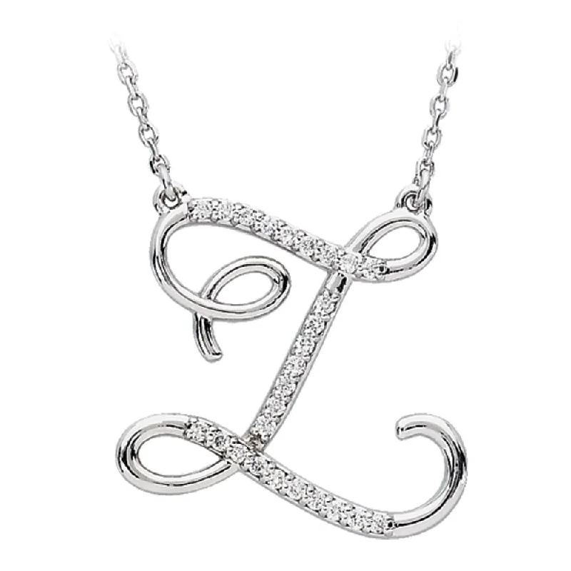 ladies-heart-rope-necklaces-1/8 Ctw Diamond 14k White Gold Medium Script Initial Z Necklace, 17in