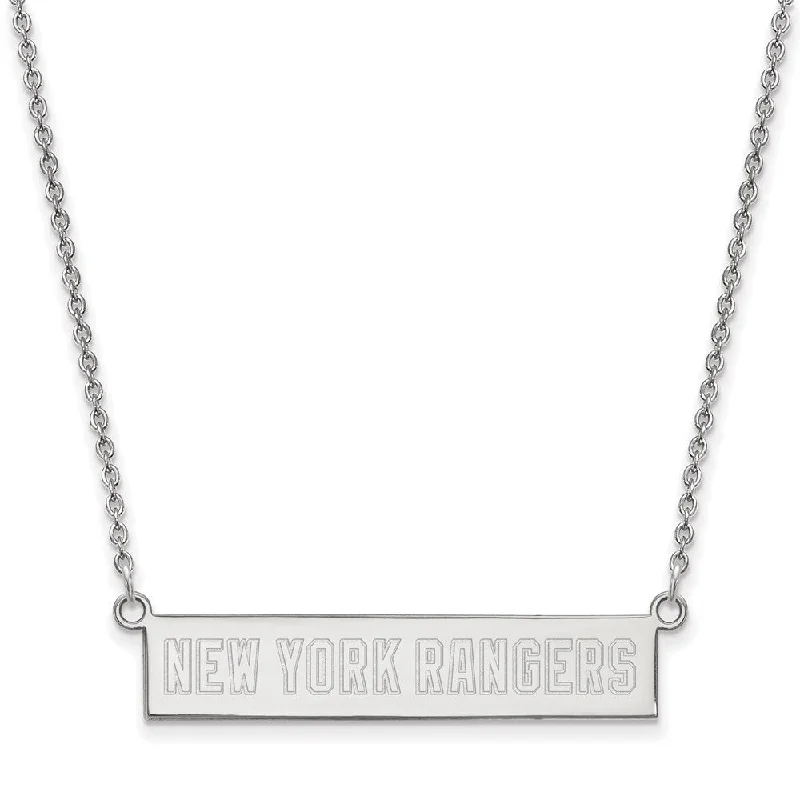 ladies-statement-silver-necklaces-Sterling Silver NHL New York Rangers Small Bar Necklace, 18 In