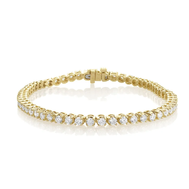 ladies-ethnic-wire-bracelets-3.25 Carat Round Lab Grown Diamond Tennis Bracelet set in 14K Yellow Gold