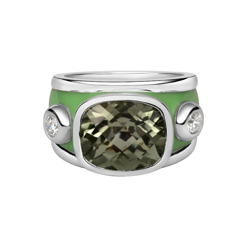 Ladies rings with mint serpentine -Ring - Green Quartz And Diamond (enamel)