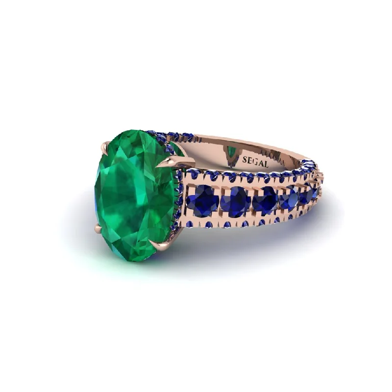 Ladies engagement rings with fin settings -4ct Oval Cut Emerald Pave Engagement Ring - Selah No. 65