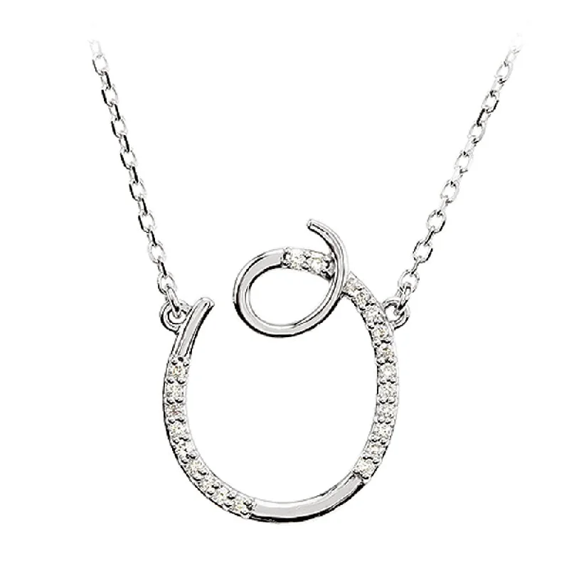 ladies-minimalist-silver-necklaces-1/10 Ctw Diamond 14k White Gold Medium Script Initial O Necklace, 17in