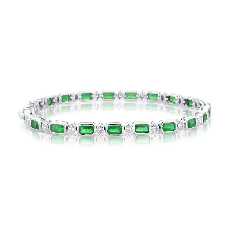 ladies-birthstone-wrap-bracelets-5.65 Carat Natural Emerald & Diamond Bracelet in 18K White Gold