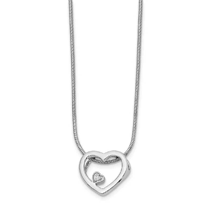 ladies-affordable-silver-necklaces-18mm .01ct Diamond Heart Necklace in Rhodium Plated Silver, 18-20 Inch