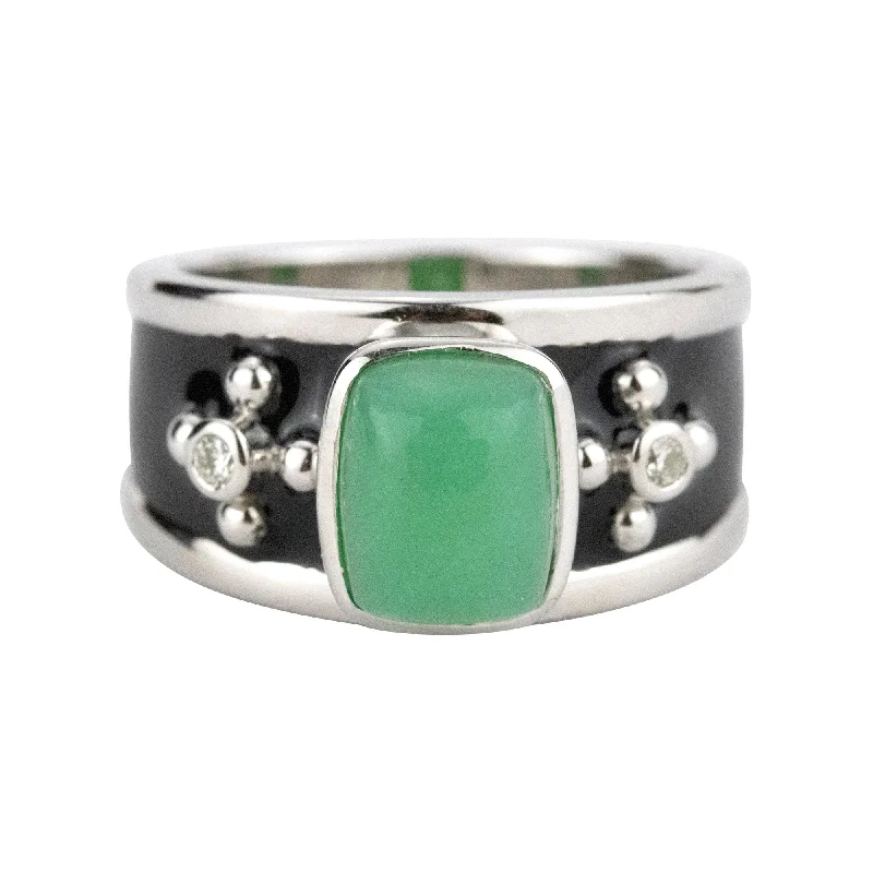 Ladies rings sleek elegance -Ring Crysoprase And Diamond (enamel)