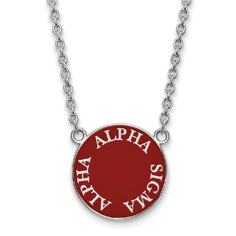 ladies-gold-bar-necklaces-Sterling Silver Alpha Sigma Alpha Large Enamel Disc Necklace