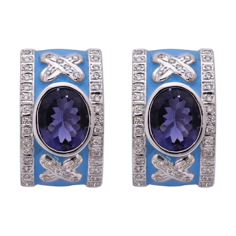 Ladies earrings with trail studs -Earrings- Iolite and Diamond (Enamel)  (256GS)