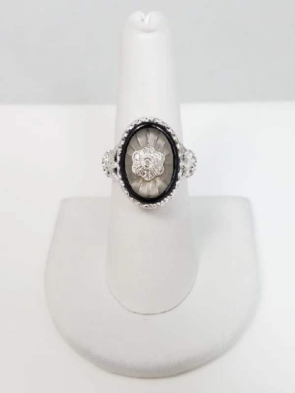 Ladies rings with jade prehnite -Stunning 14k White Gold Frosted Crystal Natural Onyx Diamond Custom Ring