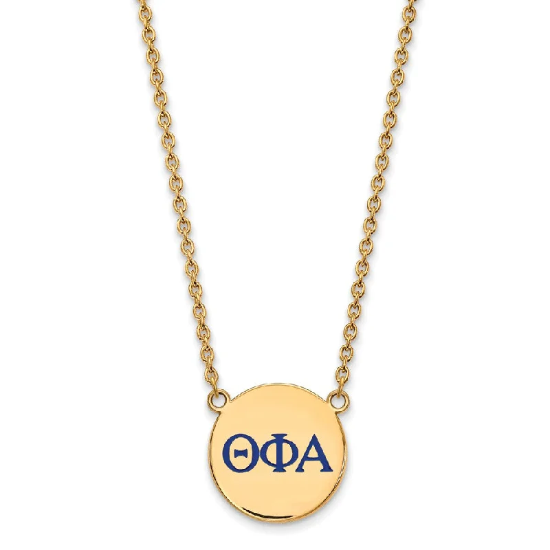 ladies-classic-woven-necklaces-14K Plated Silver Theta Phi Alpha Large Blue Enamel Greek Necklace