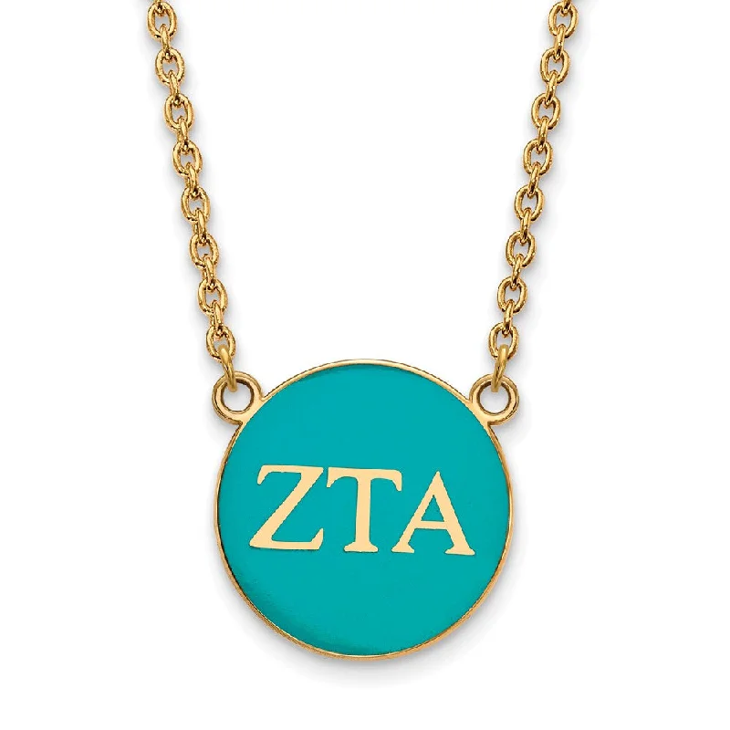 ladies-everyday-silver-necklaces-14K Plated Silver Zeta Tau Alpha Large Turquoise Enamel Disc Necklace