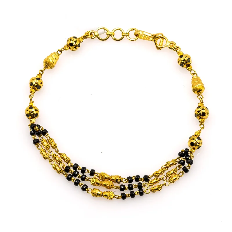 ladies-unique-silver-bracelets-22K Yellow Gold Bracelet W/ Black Beads & Black Hand Paint