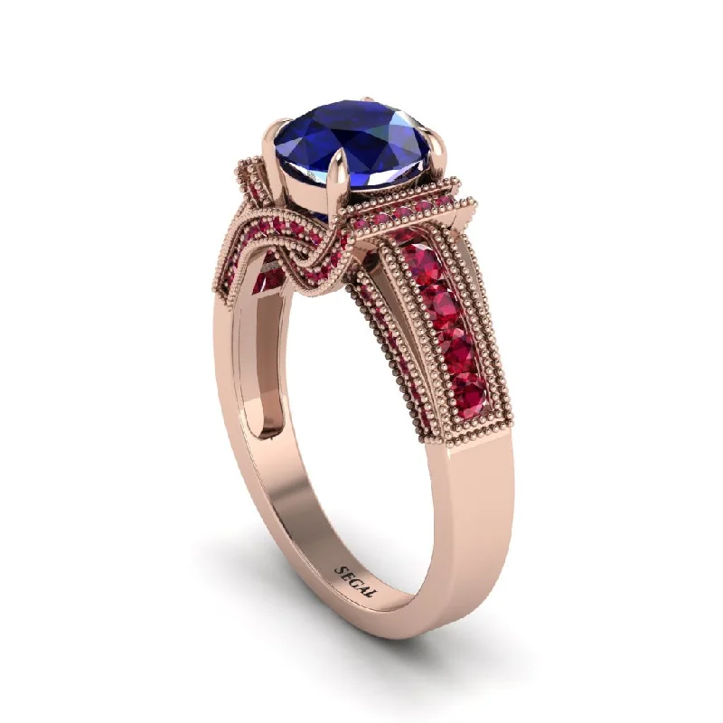 Ladies engagement rings with orb accents -Sapphire Eternal Embrace Milgrain Engagement Ring - Fernanda No. 59