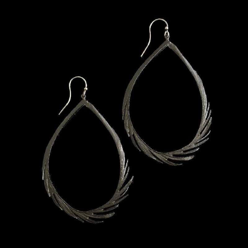 Ladies earrings for trade days -Feather Earring - Large Teardrop Wire Gunmetal