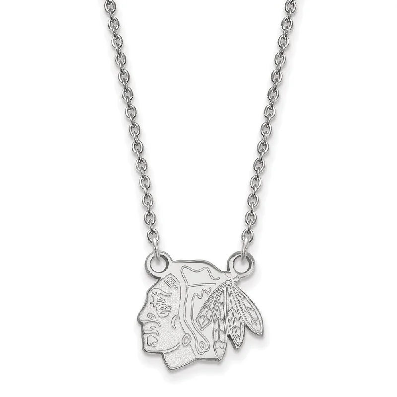 ladies-moon-silver-necklaces-Sterling Silver NHL Chicago Blackhawks Small Necklace, 18 In