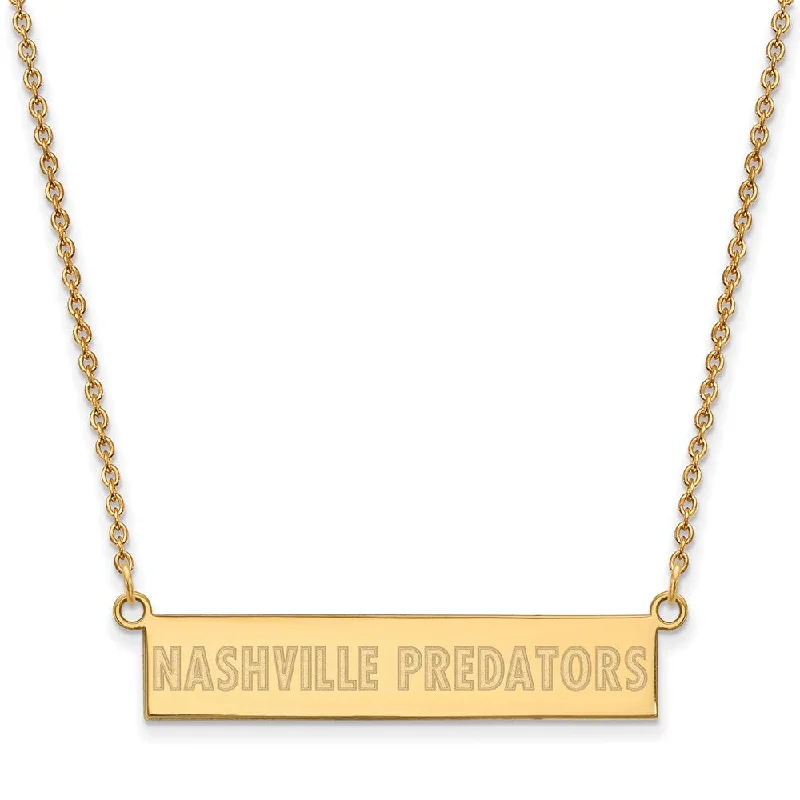 ladies-delicate-pearl-necklaces-SS 14k Yellow Gold Plated NHL Predators SM Bar Necklace, 18 In