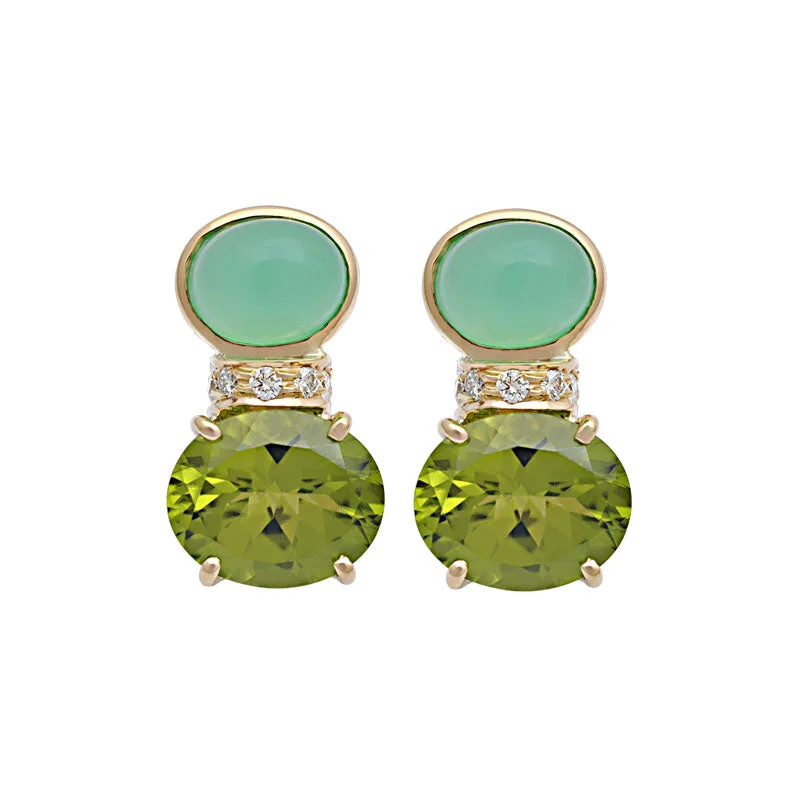 Ladies earrings with jet spinel -Earrings-Chrysoprase, Peridot and Diamond