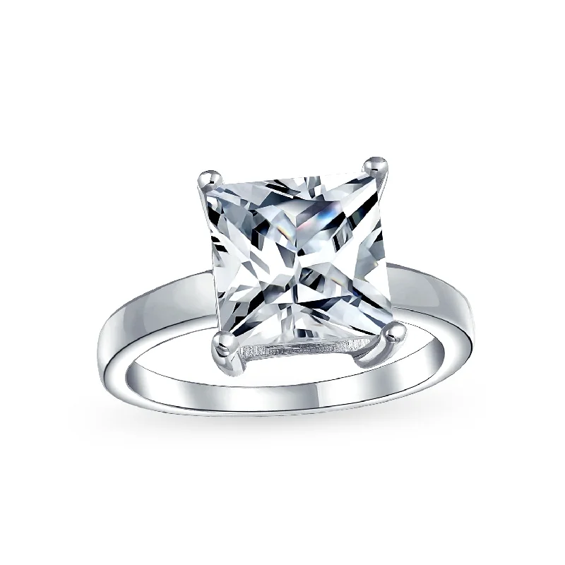 Ladies engagement rings for Sunday vows -Classic 3CT Princess Cut Solitaire Engagement Ring in Sterling Silver