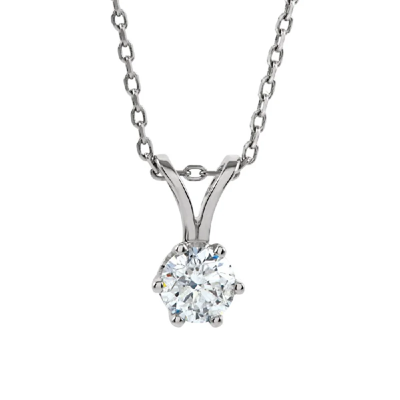 ladies-wedding-gold-necklaces-1/3 Ct Round Diamond Solitaire Necklace in 14k White Gold, 18 Inch