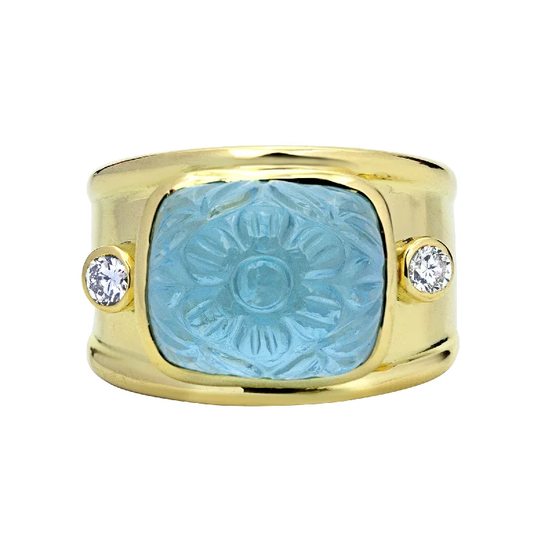 Ladies rings nostalgic charm -Ring - Blue Topaz And Diamond (2323C)