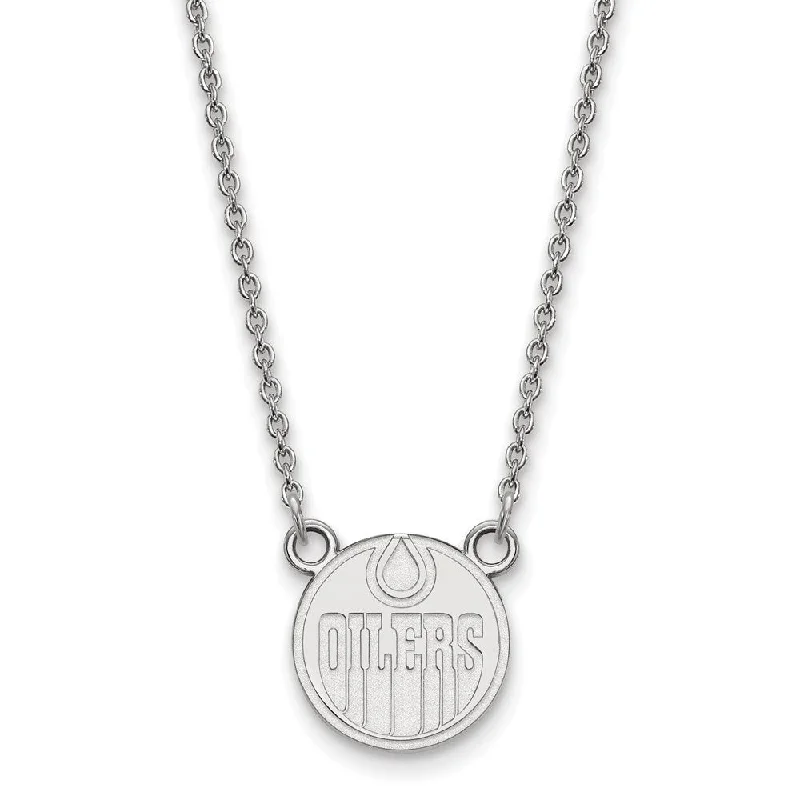 ladies-vintage-diamond-necklaces-Sterling Silver NHL Edmonton Oilers Small Necklace, 18 Inch