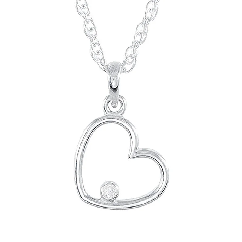 ladies-cross-diamond-necklaces-Solitaire Diamond Heart Necklace in Sterling Silver, 18 Inch