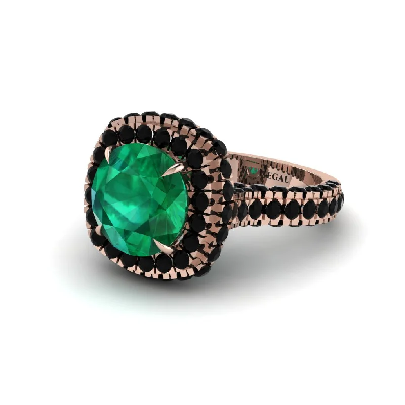 Ladies engagement rings duo-tone sets -Emerald Pave Double Halo Engagement Ring - Eve No. 35