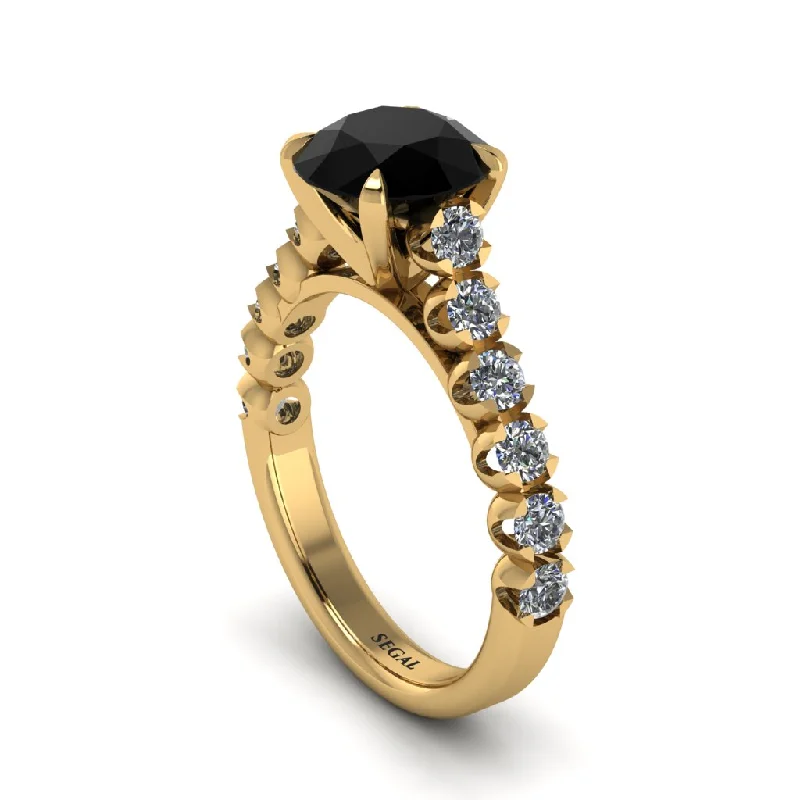 Ladies engagement rings for roam vows -2ct Round Cut Black Diamond 14K Gold Engagement Ring - Christina No. 7