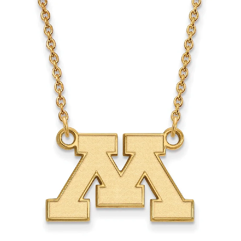 ladies-gemstone-cable-necklaces-14k Gold Plated Silver U of Minnesota Small Initial M Pendant Necklace